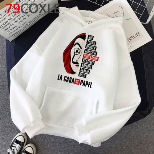 La Casa De Papel Hoodies Men Unisex Top Cartoon Money Heist Hooded House of Paper Kawaii Anime Cute Bella Ciao Sweatshirt Male