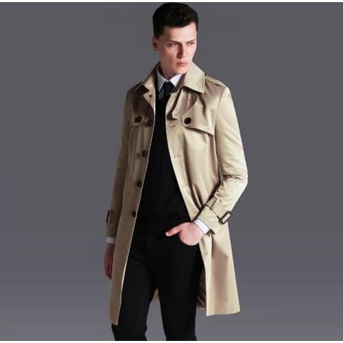 Medium-long trench coats mens single breasted coats 2020 spring autumn solid color long-sleeve fashion plus size fashion 6XL