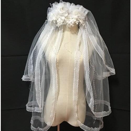 Vintage White Wedding Veils 75cm Length Three Layers Beading 3D Flowers Bridal Veil High Quality In Stock