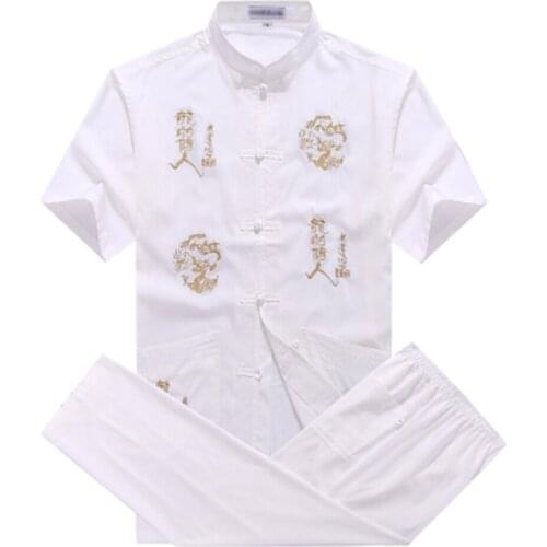 High Quality Mens Summer Martial Arts Kung Fu Uniform Short Sleeve Cotton Tang Suit Descendants of the Dragon