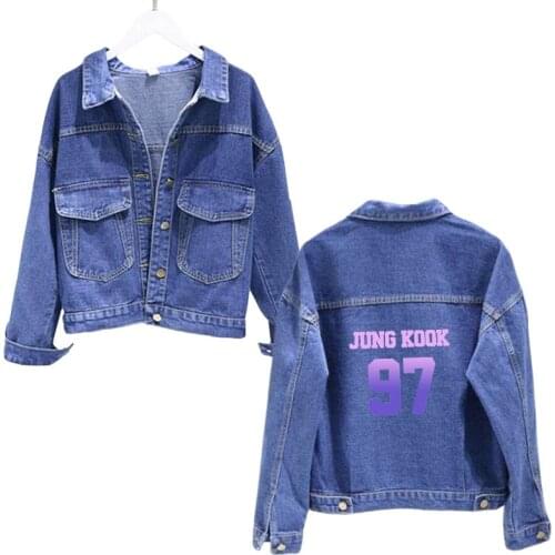 Love yourself Blue denim jacket Womens jungkook97 jacket harajuku kpop bangtan Aesthetic Jimin Jin RM Jungkook Jhope Suga V