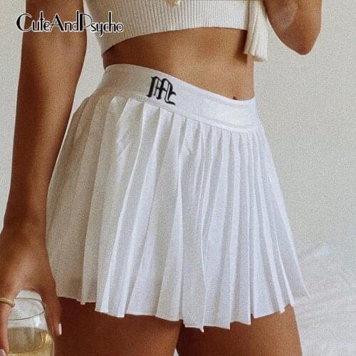 Letter Embroidery Pleated Ruched Y2K Skirt Women Sexy Summer Fashion Mini Dress Streetwear White Skirt Korean Hot Cuteandpsycho