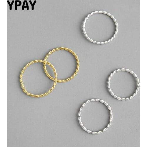 YPAY Genuine 925 Sterling Silver Rings for Women Girls Korean Simple INS Minimalist Twist Finger Ring Fine Party Jewelry YMR880