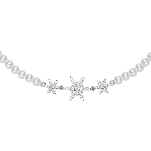 SLJELY Fashion Real 925 Sterling Silver Elegant Snowflake Pearls Necklace with AAA Zirconia Women Luxury Brand Fine Jewelry