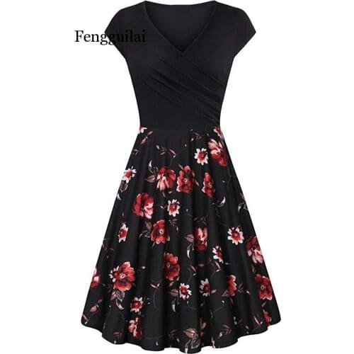 Plus Size Summer Women Dresses Female Floral Print Vintage Rockabilly Dress Casual Dot A-Line Retro Dress Vestidos 4XL