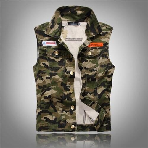 New slim men denim vest trendy waistcoat camouflage casual Jeans Jacket sport Casual Sleeveless pocket Button Coats Cotton