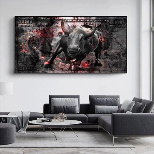 Animals Graffiti Art Cattle Money Canvas Prints Paintings Bull Money Art Wall Poster Picture For Living Room Home Decor No Frame