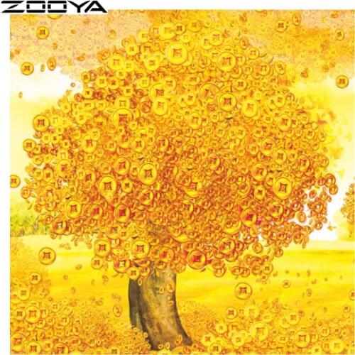ZOOYA Diamond Painting Gold Tree Diamond Pattern Set For Cross Stitching Handmade Embroidery With Beads Picture Rhinestones F340