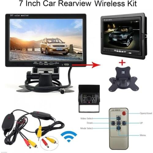 12V Car IR Rear View Wireless Backup Camera Kits + 7 inch LCD Monitor Full color LED backlight