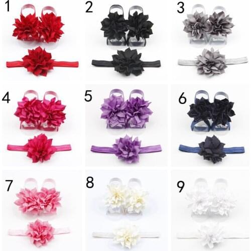 13 Colors Fashion Baby Girls Flower Headband Hair Accessories and Lotus Sandal Shoes Set Newborn Foot Decoration Birthday Gifts