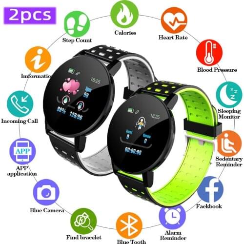 2pcs Fitness Tracker 119plus Smart Watch For Android ios Men Women Round Wristwatch Sport Pedometer Ladies Bracelet Smartwatch 2