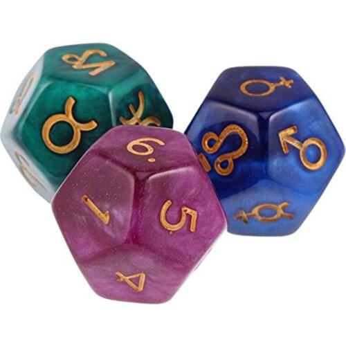 3Pcs 12-Sided Tarot Astrology Dice Acrylic Constellation Number Dices For Divination Toys Magic Board Game Toys Gifts For Women
