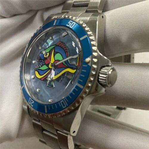 39.5MM Stainless Steel Watch Case for NH35 Mechanical Movement Green Luminous Dial Men Wristwatch Accessories