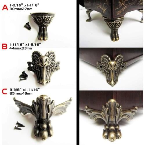 4pcs Antique Brass Vintage Bronze Jewelry Chest Box Wooden Case Decorative Feet Leg Metal Corner Protector With Screws