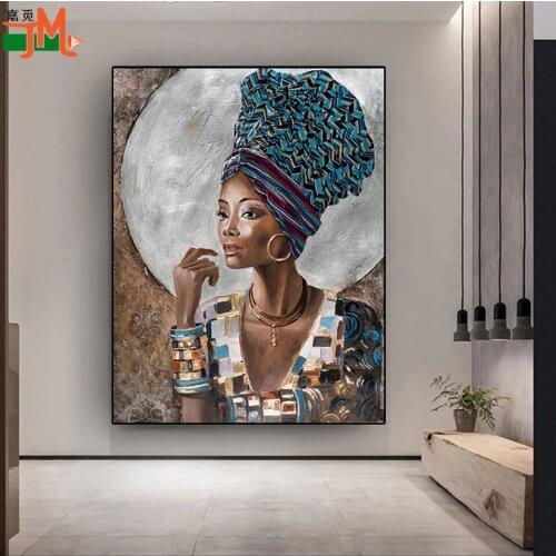 5D Diamond Painting Hot Selling Home Art, African Black Woman, Jewelry Cross Stitch Diamond Embroidery Mosaic Square Round Decor