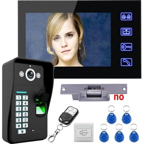 7" TFT RFID Fingerprint Video Door Phone Intercom Doorbell With IR-CUT IR Camera Access Control System NO Electric Strike Lock