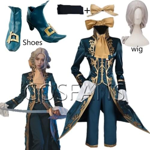 9PCS Anime Identity V Joseph Desaulniers Game Cosplay Costume daily men Halloween Cosplay Carnival Party Uniform Wigs and shoes