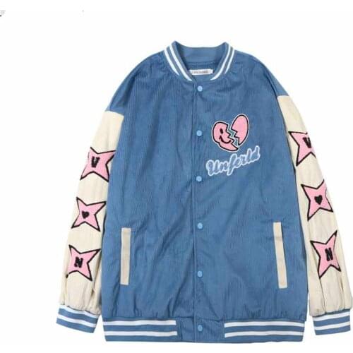American Retro Loose Jacket Sweet Love Embroidery Baseball Uniform Men and Women Coat College Style Casual Top