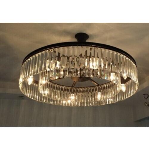 American RH glass crystal tube ceiling hanging pendant light lamp LED round circular living sitting dinning retro ceiling lamp