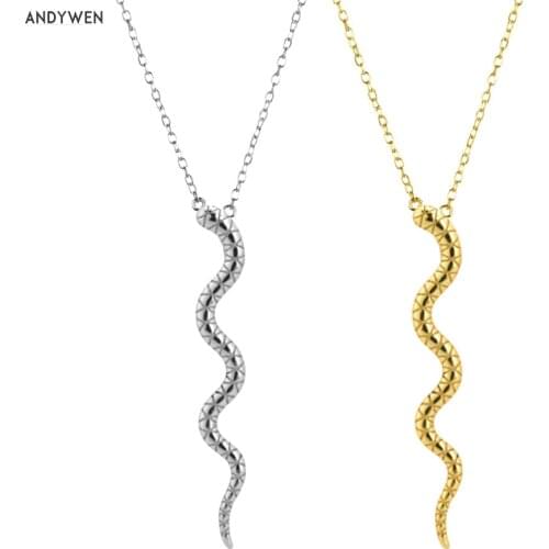 ANDYWEN 925 Sterling Silver New Snake Pendant Necklace Long Chain Gold 40mm Charms Rock Punk Party Women European Jewelry