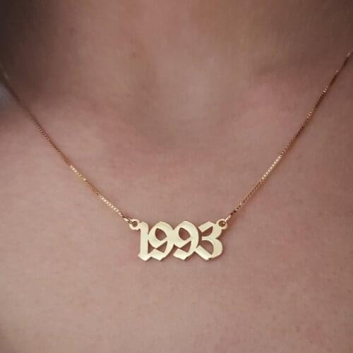 Birth Year Choker Box Chain Gold Old English Number Necklace Custom Letter Date Long Necklaces Personalized Gothic Jewelry Gift