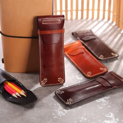 Handmade Retro First Layer Cowhide Leather Creative Pencil Case Durable Casual Pencil Case For Gifts Office For School 2020