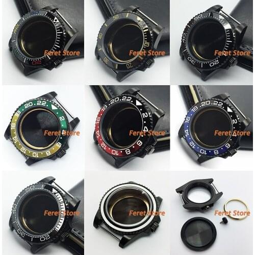 40mm sapphire glass Black PVD stainless steel mens watch case fit ETA 2836 miyota 8215/8205/821A Mingzhu DG2813/ 3804 movement