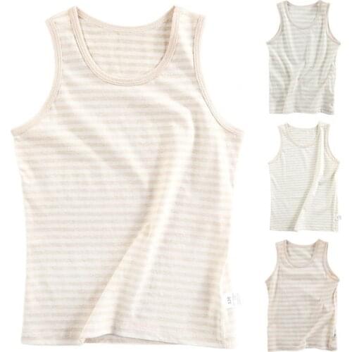 Kids O Neck Stripe Sleeveless Thin Boy Girl Top Pullover Vest Skin-friendly Children Vest Wide Shoulder Strap Comfy Kid T-shirt