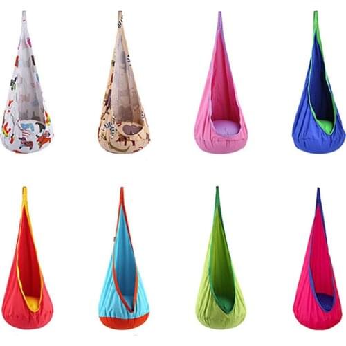 Kids Pod Swing Seat Cotton Canvas Child Hammock Chair with Air Cushion for Indoor and Outdoor use, with Storage Bag, Inflator
