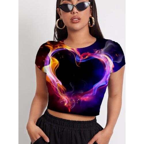 3d Tshirt Colorful T-shirt Women Love Tshirts Casual Flame Tshirt Printed Harajuku T-shirts 3d Womens Clothing Punk Rock New