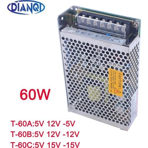 DIANQI -5V Triple output Switching power supply 60w 5V , 15V , -15V power suply T-60 24V ac dc converter adjustable