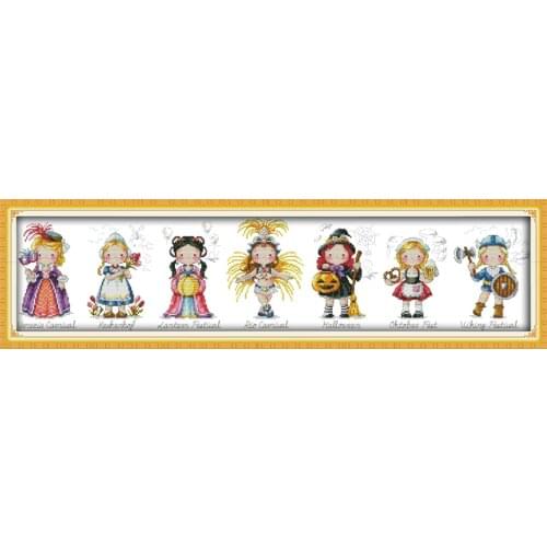 Joy sunday cartoon style World festival girl embroidery cross stitch kits for 11ct and 14ct stamped fabric