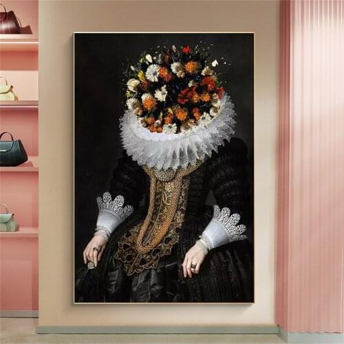 Western Art Portrait Head of Flowers Canvas Painting Retro Posters and Prints Wall Art Picture for Nordic Room Decor Cuadros