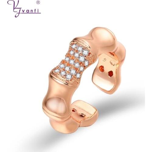 Kfvanfi CZ Rose Gold Ring Zircon Statement Bamboo Women Rings Jewelry