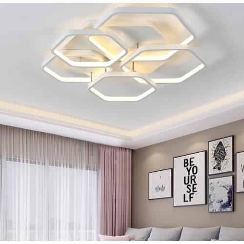 Classical Polygon Led Ceiling Lights For Bedroom Living Room Study Lighting Color Grey Or White Lamp Dimming With Remote Lustre