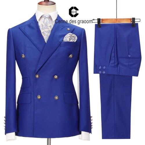 Cenne Des Graoom Men Suits Double Breasted Tailor-Made Tuxedo 2 Pieces Blazer Vest Pant Wedding Party Groom Costume Homme A24-53