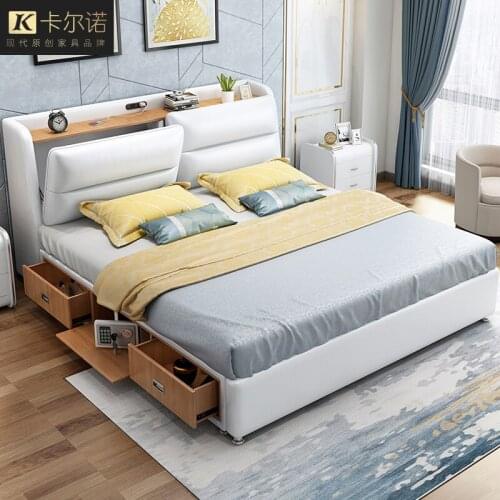 Leather bed leather bed modern simple multifunctional storage small apartment bed double bed 1.8m wedding bed master bedroom