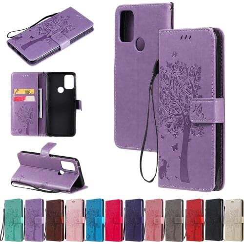 Leather Case For MOTO G100 G50 G60 G30 G20 G10 E7 G8 G9 Power Plus G5G Plus 3D Tree Cat Case Wallet Flip Magnetic Stand Case