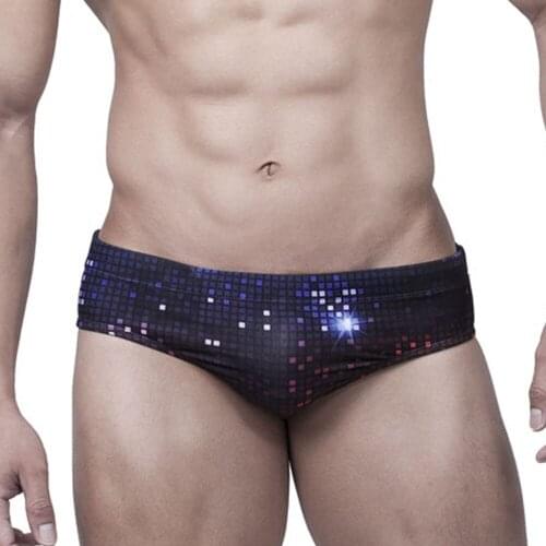 Hot Mens Push-up Swimsuit Purple Pixel Bikini Swimming Briefs Padded Enlarge Swimwear for Gay Men Surf Board Beach Shorts Hombre