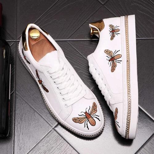2021 Men Casual Shoes Leather Embroidery Hip Hop Sneakers Flat Board Shoes Loafers Trainers Zapatillas Hombre