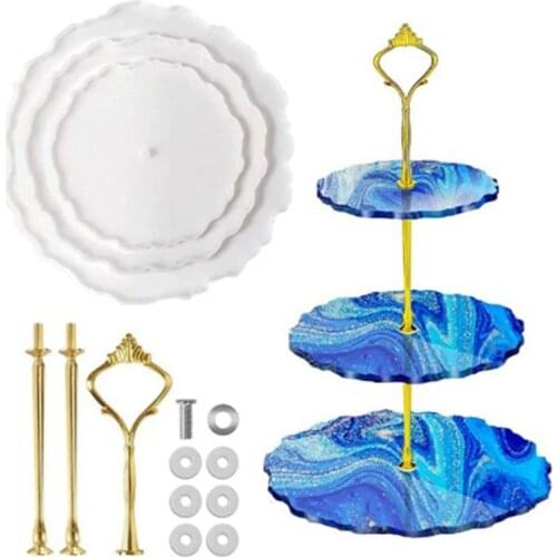 2021 New DIY Wavy Crystal Gutta Percha Tray Table Silicone Mold Large and Small Three-layer Round Flower Fruit Tray Mold