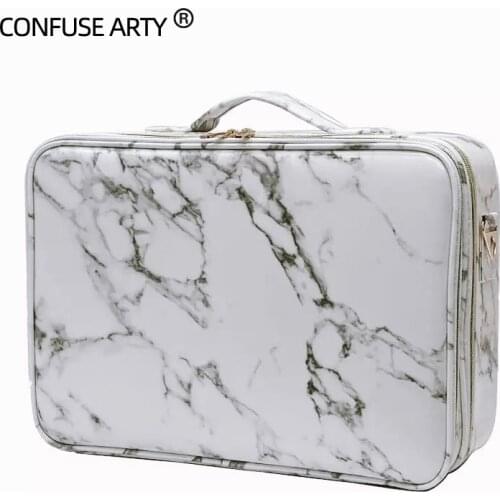 2021 New Large Capacity Cosmetic Bag Sturdy Durable Metal Buckle Waterproof PU Leather Professional Makeup Case
