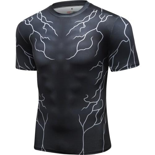 2021 Summer New Men Fashion Thunder and Lightning Printed Tshirt Running Fitness Short Sleeve Sports Shirts