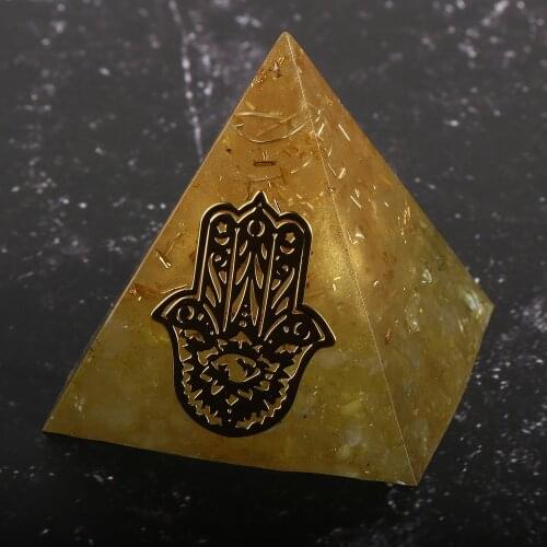 Orgonite Pyramid 5-10cm Lucky Citrine Pyramid Energy Generator Reiki Healing Tibetan Hand Orgone Decoration