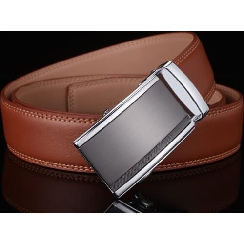 Plyesxale Mens Belts Luxury Genuine Leather Brown Men Belt Automatic Buckle Dress Belts For Men Ceinture Homme Luxe Marque G57