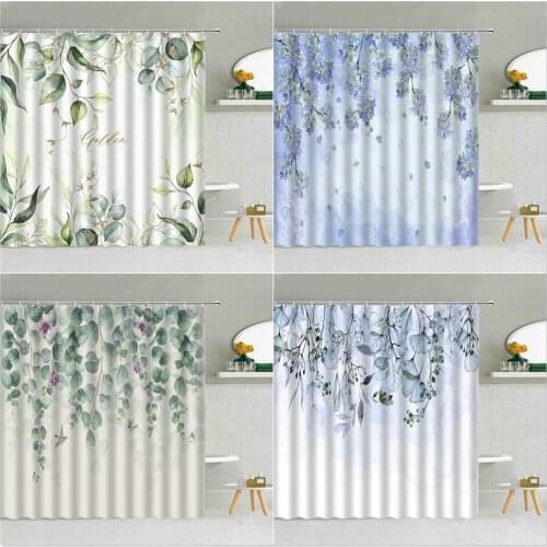 Simple Fresh Plants Shower Curtain Green Vine Flower Purple Orchid Fabric Bathroom Supplies Decoration Hanging Curtains Washable