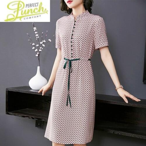 Floral Real Silk Korean Elegant Summer Dress Midi Dresses for Women Fashion 2021 Slim Vestidos HDS20Q8816-2 Pph425