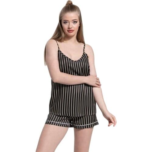 Sexy Women Pajamas Set Lace Sleepwear Plus Size Lace High Quality Black Black Striped Strappy Pajamas Set