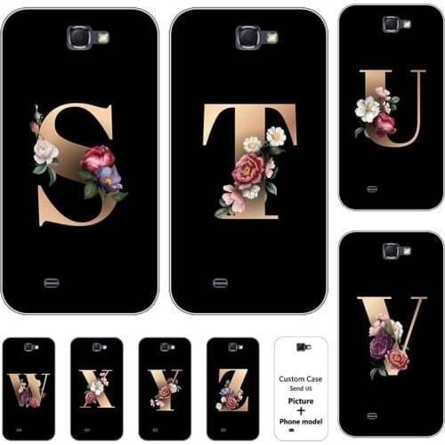 Flower 26 English Letters Custom Initial Case For Samsung Galaxy Note 2 II Note2 N7100 N7105Soft Silicone Cover