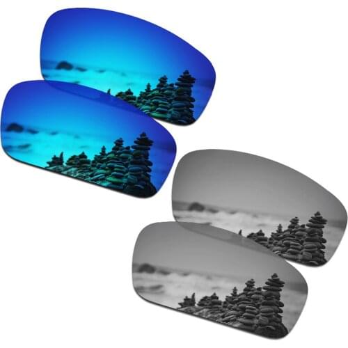 SmartVLT 2 Pairs Polarized Sunglasses Replacement Lenses for Oakley Monster Pup Ice Blue and Silver Titanium